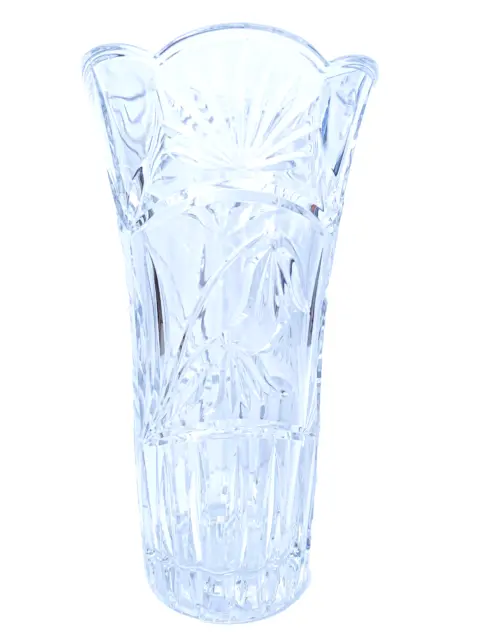 VINTAGE MID CENTURY LARGE ELEGANT CUT LEAD CRYSTAL GLASS VASE - 26cm - heavy