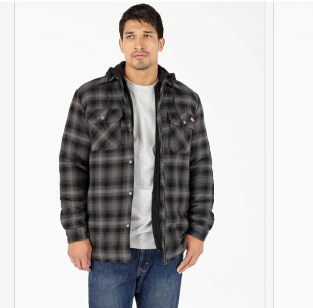 Dickies 2XL 50-52 Fleece Hooded Flannel Lined Shirt Jacket  Black Plaid Shacket