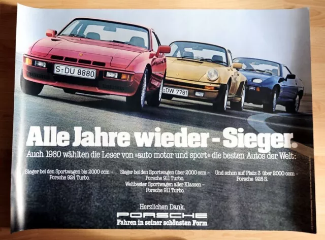 original Porsche Plakat Poster "Sieger-Bestes Auto der Welt" 1980 Porsche 911