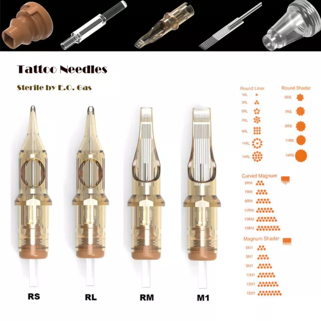 20,40,100pcs Disaposable Tattoo Cartridge Needles Sterile RL RS RM M1 Universal