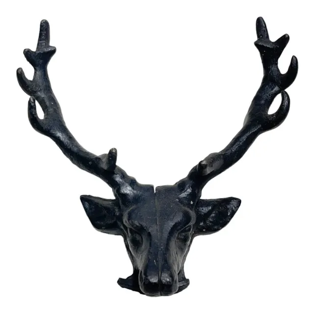 Vintage Black Cast Iron Deer Head Antlers Wall Mount Farmhouse Home Decor 6”