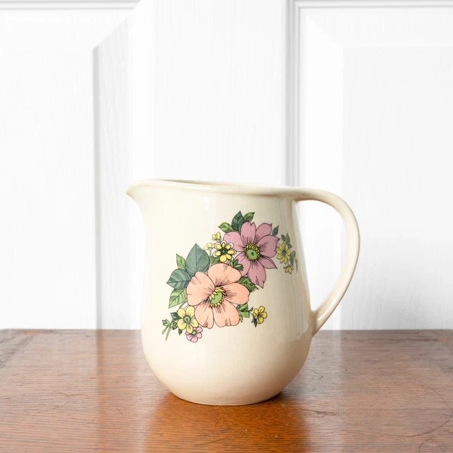 Vintage Blumendruck Retro beige rosa Vase Krug Milch Milchkännchen sehr guter Zustand