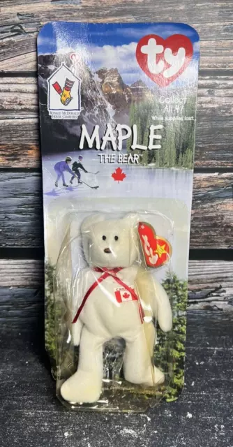 1999 Retired Ty Beanie Baby Mcdonalds Teenie Beanie~Maple Teddy Bear 5"~New