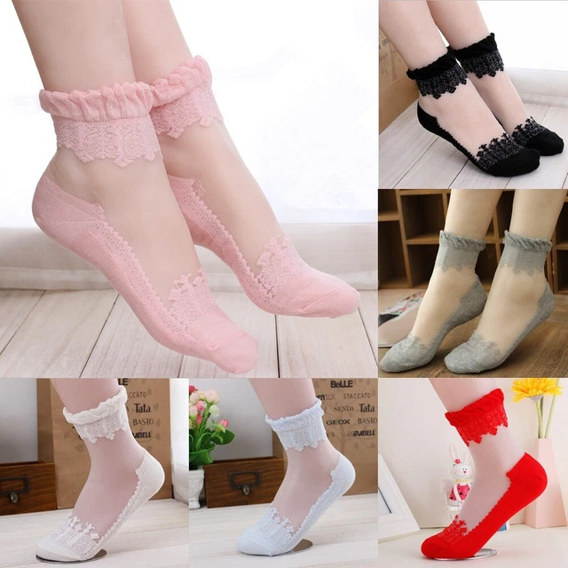 Women Crystal Silk Lace Socks Elastic Short Socks Sexy Transparent Thin Hosiery