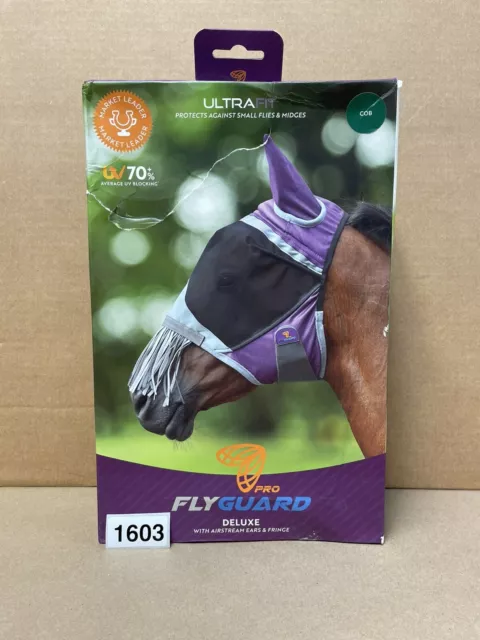 Fly Guard Pro Deluxe By Shires Fine Mesh Fly Mask W/ Ears & Fringe Teal Size Cob