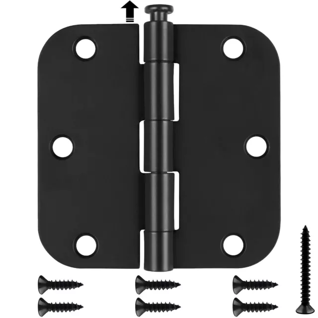 42 Pack Matte Black Door Hinges 3.5 x 3.5 Inch, 5/8" Radius Rounded Interior ...