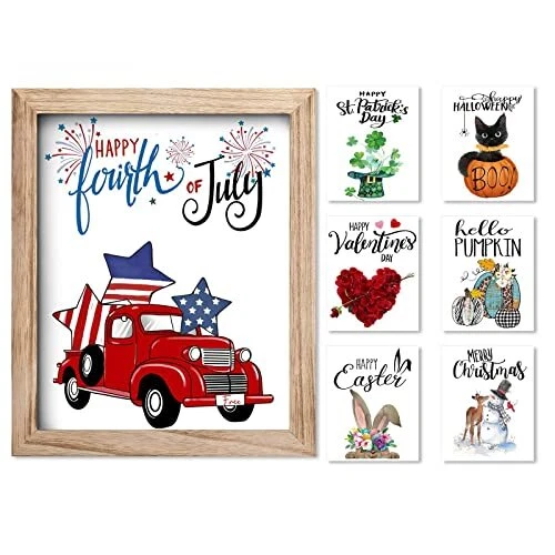 Farmhouse Wall Decor Sign for Happy 4th of July 9"x11" Happy Holiday 5