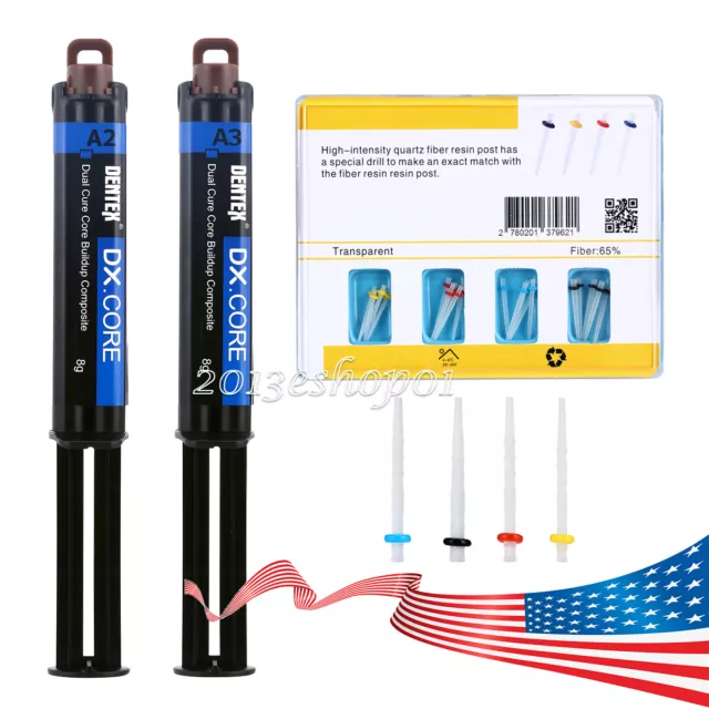 Dentex Dental Dual Cure Composite Resin A2 A3 / Fiber Post Resin Screw+ Drills