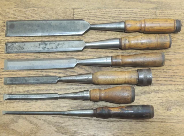 Assorted Bevel Edge Chisel Lot-Buck-Keen Kutter-Bbb-Shapliegh-Antique Tool
