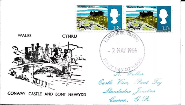 1966 Landscapes 1/3d Ord And Phos Combined On Conway Castle FDC