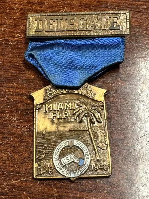 Association Of Letter Carriers Miami Florida 1948 Medal Pin Convention