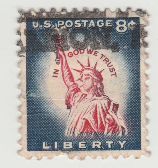 1958 U.S. Postage 8 Cents LIberty Stamp  machine crease over print ANON