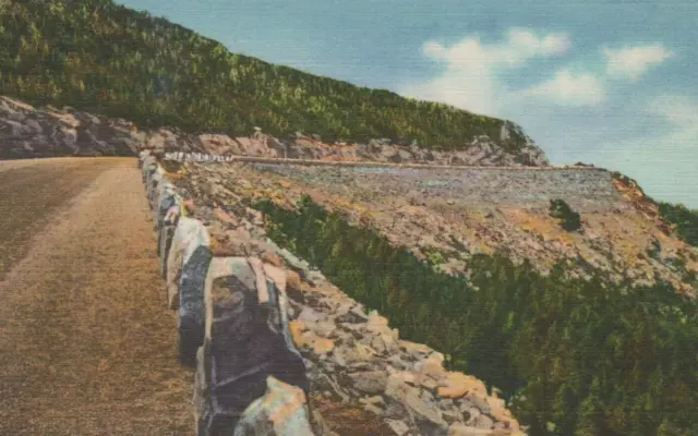 Roman Wall on Whiteface Mountain Highway New York Linen Vintage Post Card
