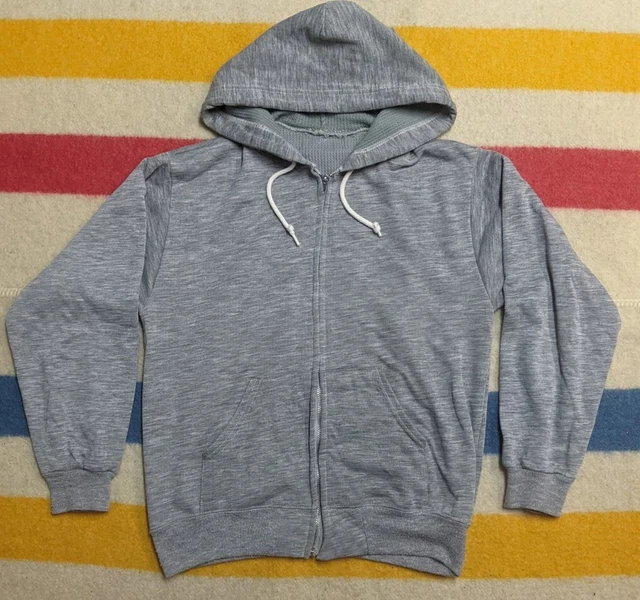VTG 80s USA Made Essential Lined Waffle Thermal Full Zipper Hoodie Sweatshirt M