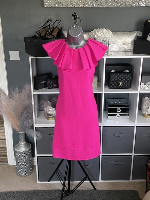 NEW Ted Baker Clarees Pink Shift Dress Oversized Ruffle Neck Size T:0 UK: 6 £149