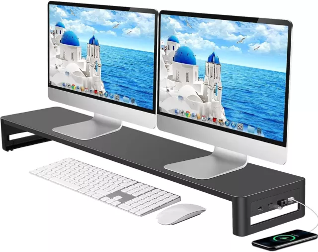 VAYDEER Supporto Riser Doppio Monitor per PC con 4 Porte USB Alluminio nero