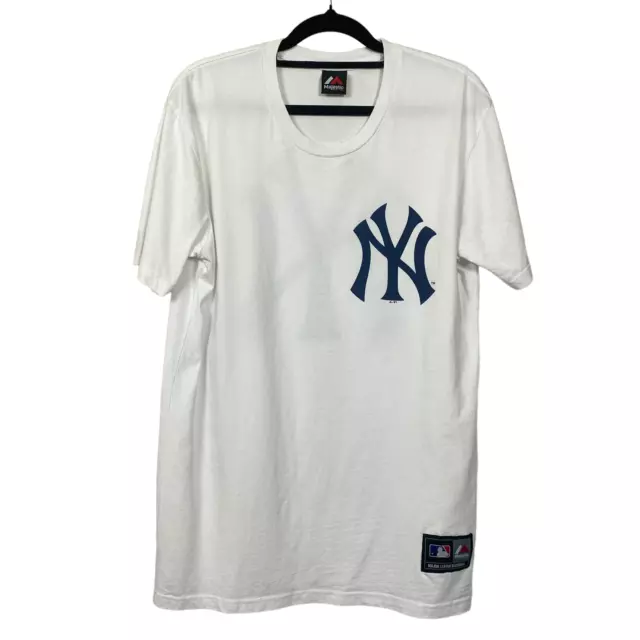 Majestic MLB Baseball New York Yankees White Cotton Tee Shirt Top Size M