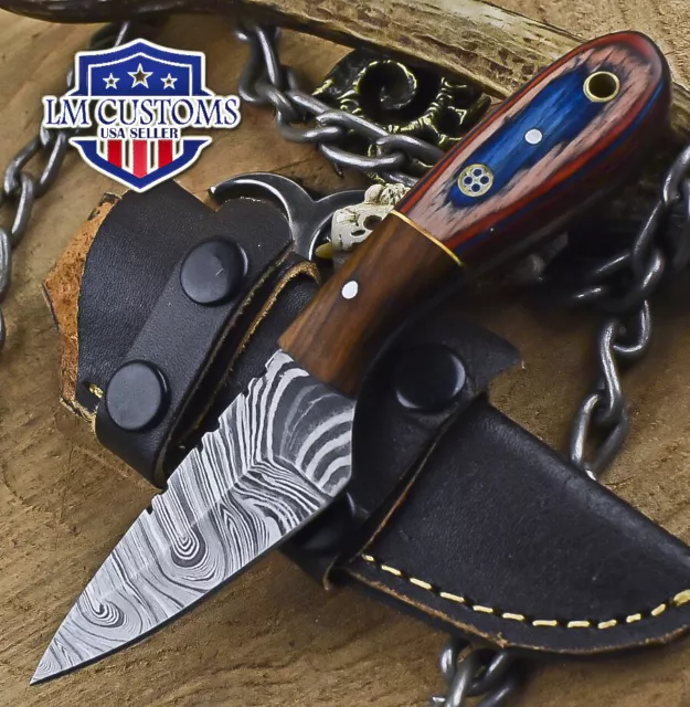 Custom Skinner Knife Twist Damascus Hard Wood Wooden Bolster EDC Collectible