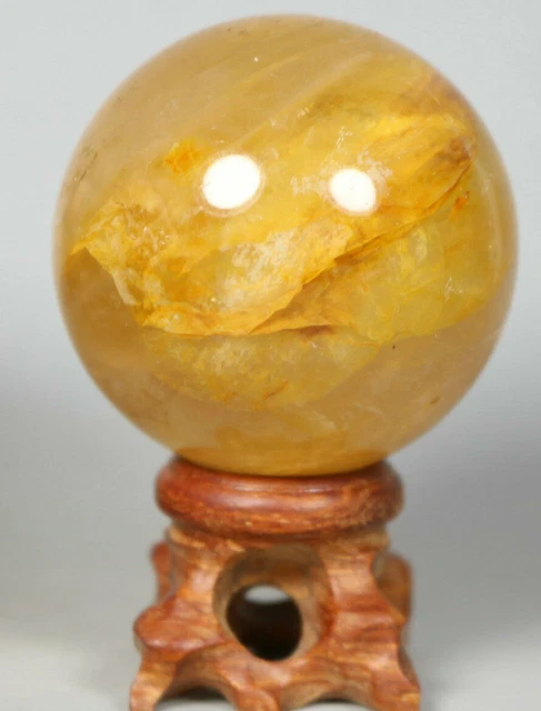 NATURAL Yellow PHANTOM MULTI-INCLUSIONS Rainbow CRYSTAL Polishing Sphere  Ball