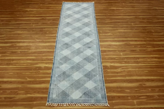 Indien Coton Tapis Handmade Gris Kilim Éscalier Chemin Zone Salle à Manger