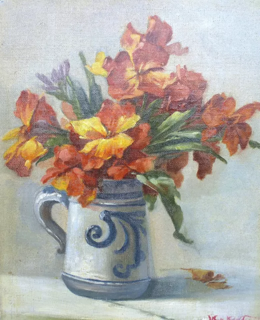 Pintura Al Óleo Cuadro de Flores Um 1900 Firmado