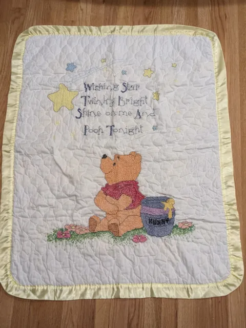 Handmade Embroidered Baby Quilt Reversible Blanket Bear Winnie the Pooh Twinkle