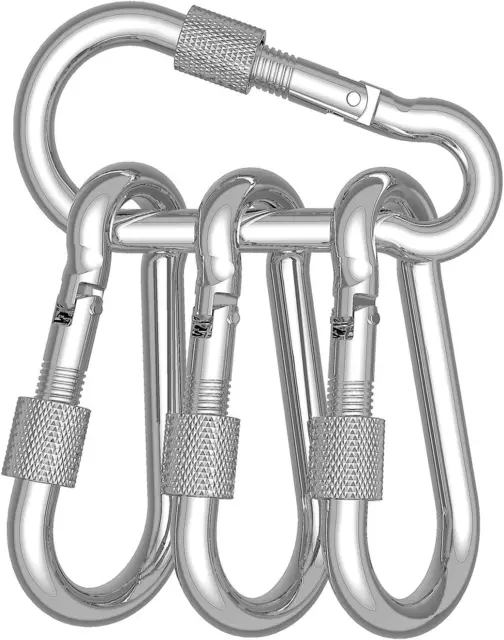 4 PCS 3" Carabiner Hooks Clips Hammock Locking Carabiner Heavy Duty 500LBS Screw