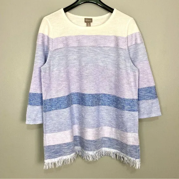 Chico’s Ombre Fringe Pullover Sweater Women’s Size XL Southwestern Boho Woven