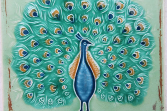 Tile Majolica Peacock Dancing Vintage Made In Japan Art Nouveau Porcelain Nh4231 6