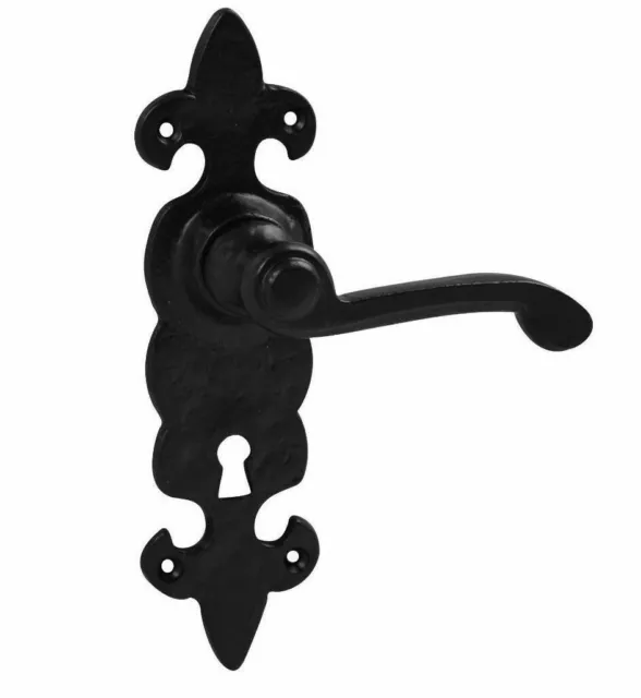 BLACK ANTIQUE DOOR HANDLE RANGE Ornate Gothic Iron Lock/Latch External/Internal