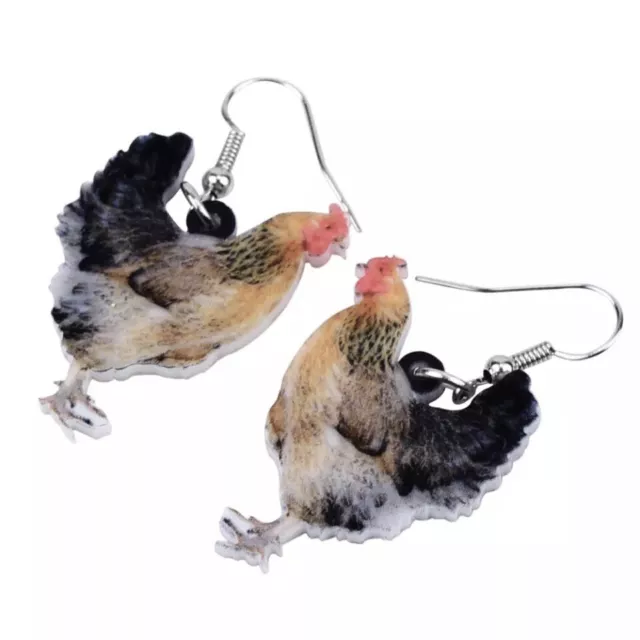 Rooster Chicken, Hen, Farm Life Earrings, Black & Tan, Lightweight Flat Acrylic