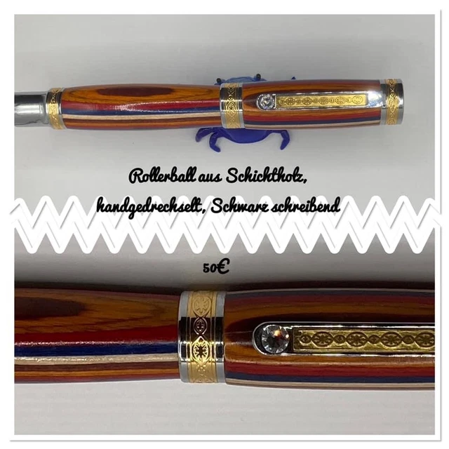 Rollerball handgefertigt aus Holz, schwarz schreibend