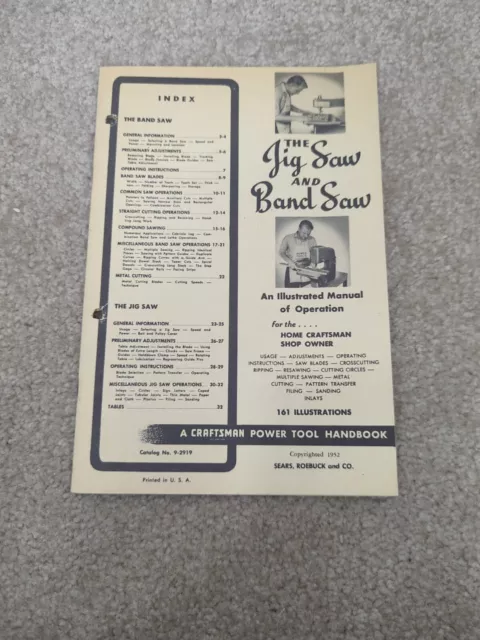 CRAFTSMAN Jig Saw & Band Saw 1952 Handbook Owners Operator's Manual