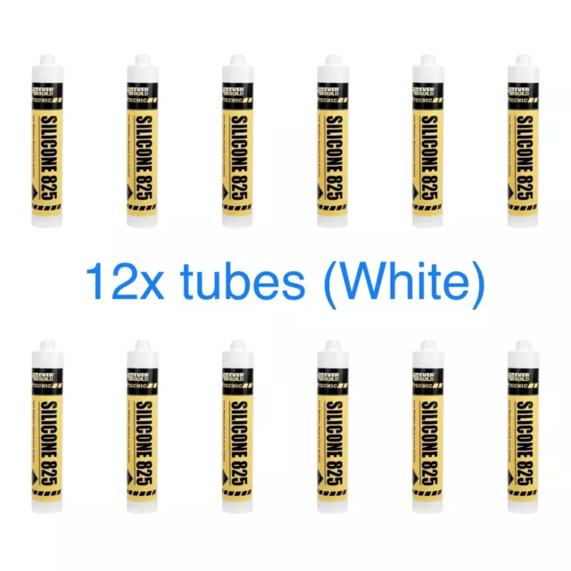 12 x TECNIC SILICONE 825 EVERBUILD PROFESSIONAL SEALANT 380ML - WHITE