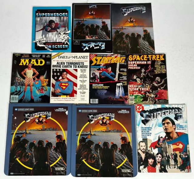 SUPERMAN 2 Movie Magazine Movie Program Video Disc 9pc Lot Christopher Reeve DC