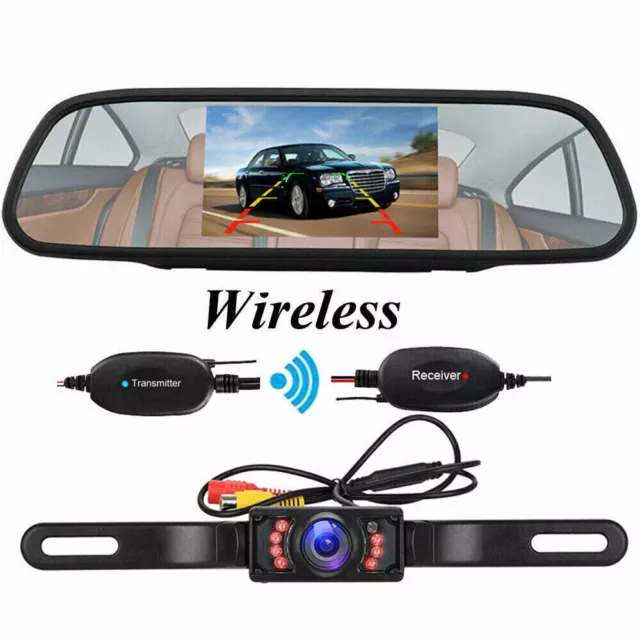 Wireless Backup Camera Rear View HD Parking Night Vision Kit 4.3" Mirror Monitor