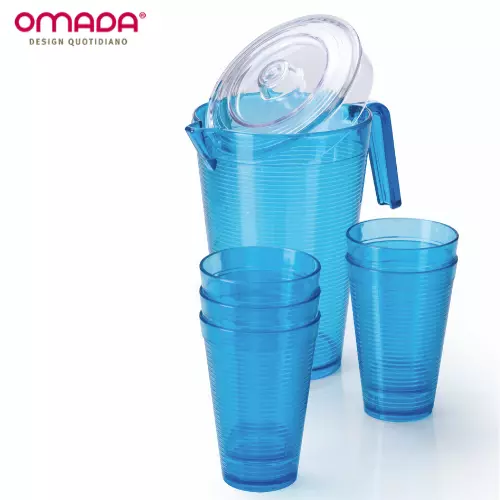 Caraffa da 2,1 lt. + 5 Bicchieri da 400 ml in Plastica Infrangibile Omada Design