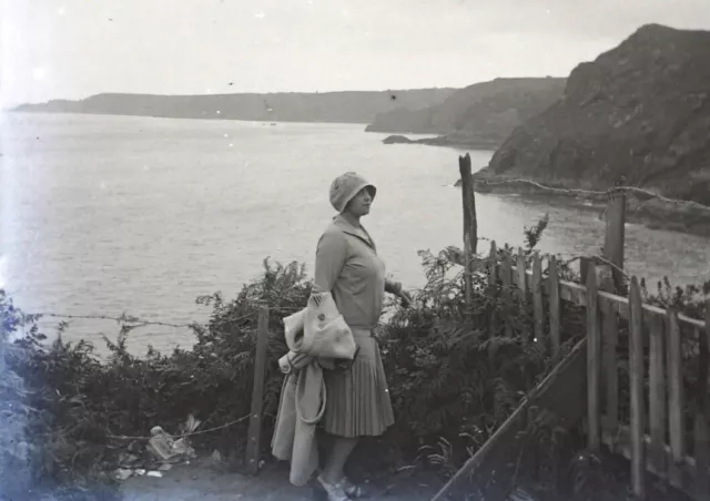 FRANCE Femme Mode c1930 Photo NEGATIVE originale Plaque Stereo P74L17n