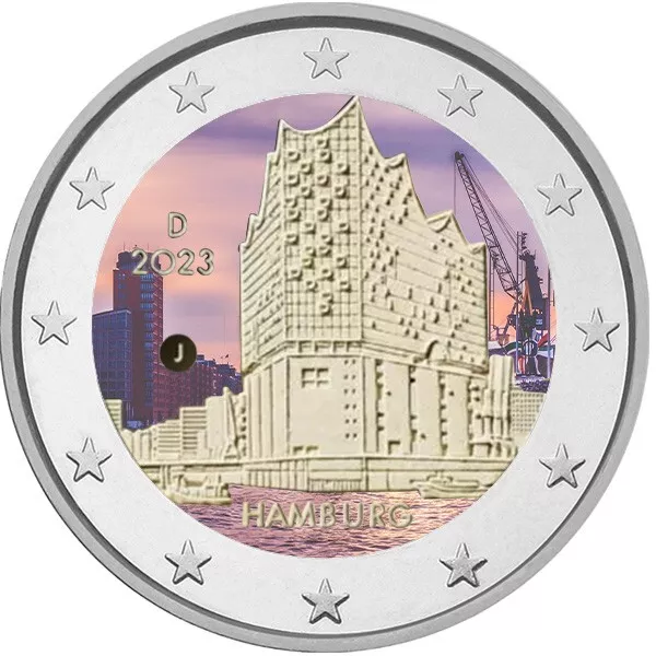 2 Euro Gedenkmünze BRD / Deutschland 2023 Elbphilharmonie mit Farbe Farbmünze 2