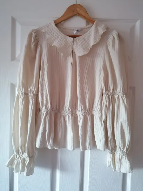 &Other Stories Statement Collar Smock Top Blouse Small UK8 10 Scallop Cotton G7