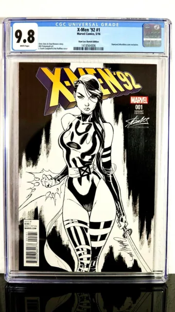 X-Men 92 #1 Stan Lee Collectibles BW Variant CGC 9.8 - Psylocke J Scott Campbell