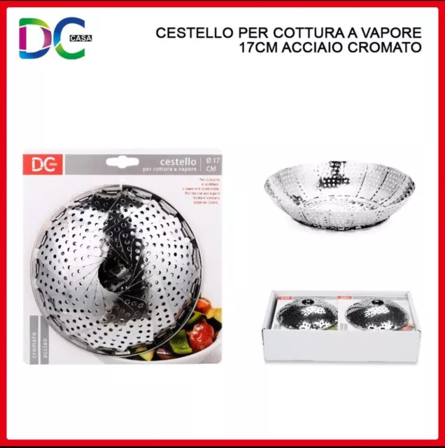 Cestello Per Cottura A Vapore In Acciaio Inox Cromato Pieghevole 17 Cm Cucina