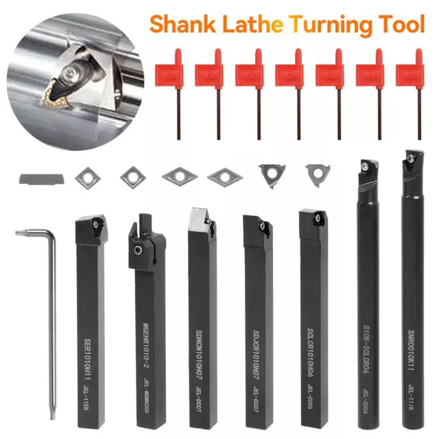 22pc 10mm Shank Lathe Turning Tool Holder Boring Bar with Carbide Inserts Wrench 3