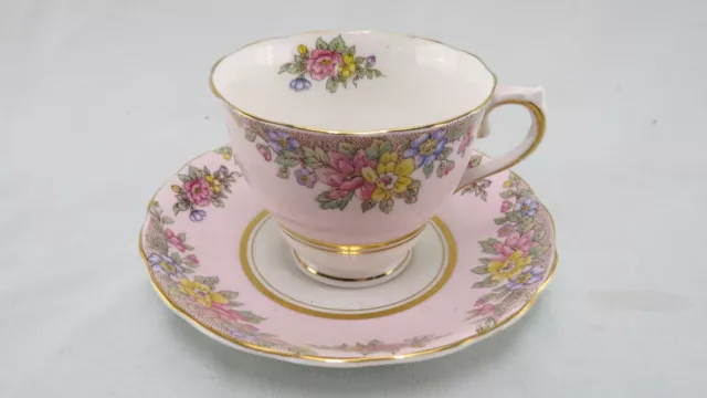Set de Taza de Té y Platillo Colclough China Rosa Diseño Floral Borde Dorado Inglaterra