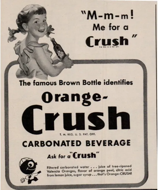 1940's ORANGE CRUSH Soda Pop "Little Girl" Magazine Print Ad 6.5x5"