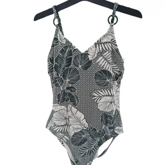 Kona Sol Swimsuit - Women's Tropical Leaf Print One Piece Bathing Suit S