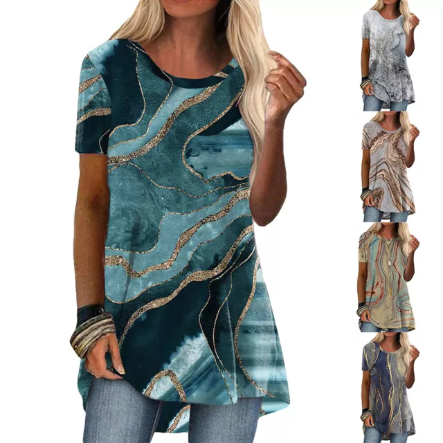 Women Print Loose Tunic Top Summer Ladies Casual T Shirt Short Sleeve Blouse Tee