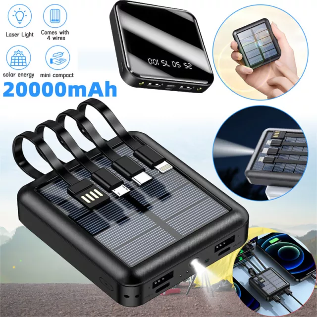 20000mAh Solar Power Bank 4 USB Backup External Battery Fast Charger Portable