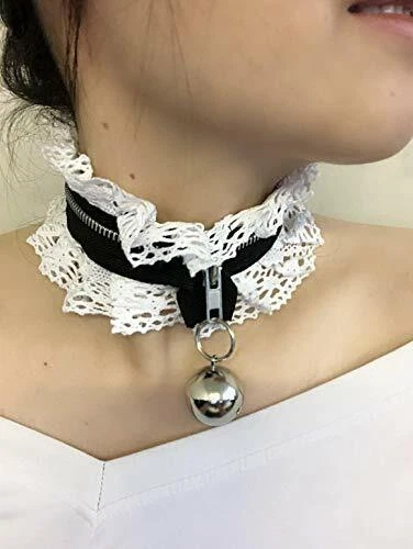 Collier Ras De Cou Dentelle Avec Clochette Chat ZIP - Neuf Avec étiquettes Black Sugar