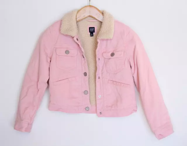 Girl's Gap Jeans Pink Corduroy Sherpa Lined Crop Icon Jacket Size Youth L Age 10